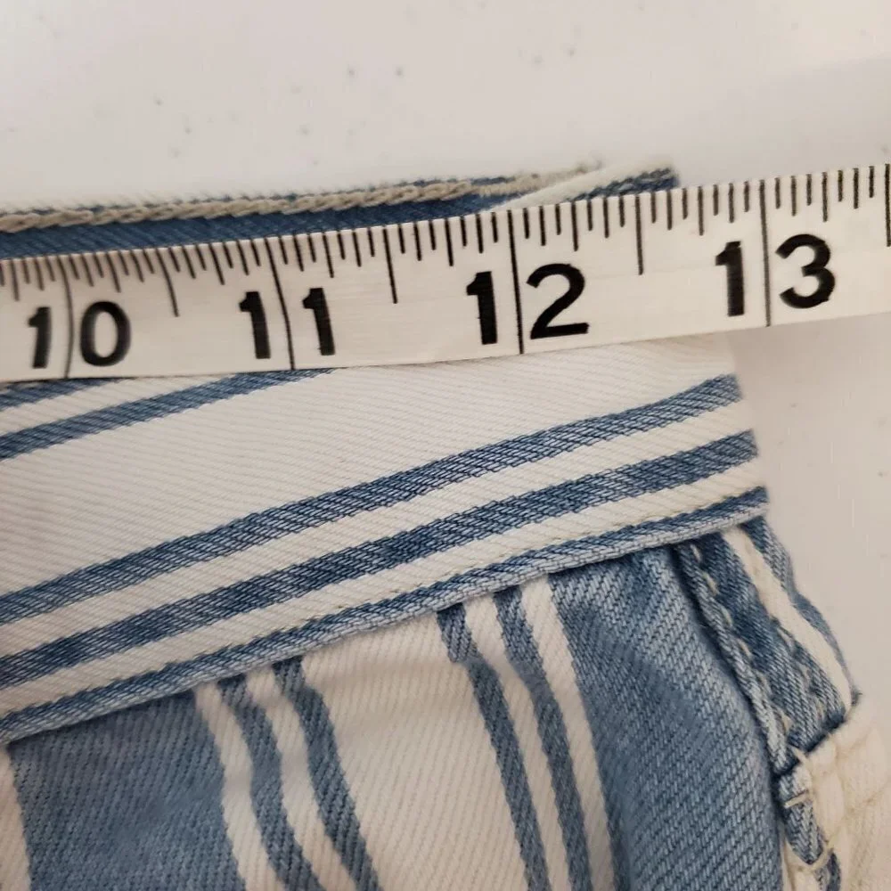 American Eagle 00 Mom Jeans High‎ Rise Blue White Striped Denim Preppy Coastal
